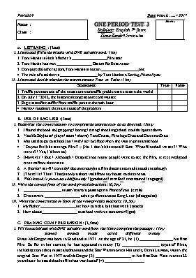 Bộ đề kiểm tra 1 tiết lần 3 môn Tiếng Anh Lớp 7 (Chương trình thí điểm) - Năm học 2016-2017